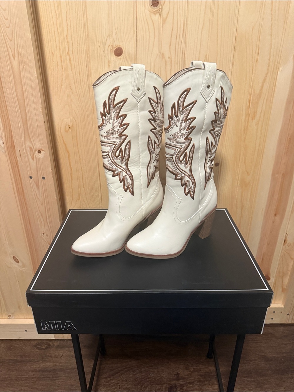 MIA White Western Embroidered Heeled Boots
